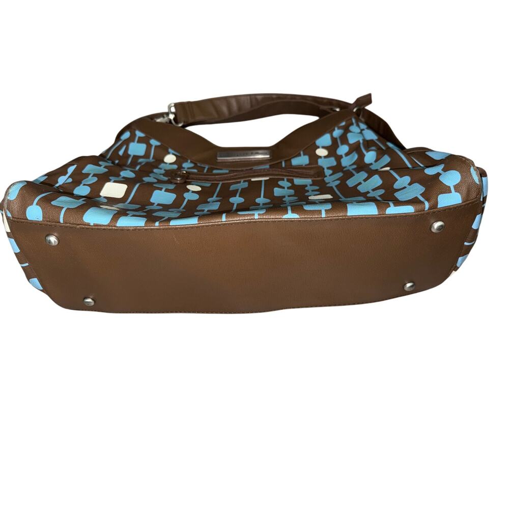 Petunia Pickle Bottom Brown Blue Faux Leather Zipper Pockets Diaper Bag w Straps - Picture 4 of 6